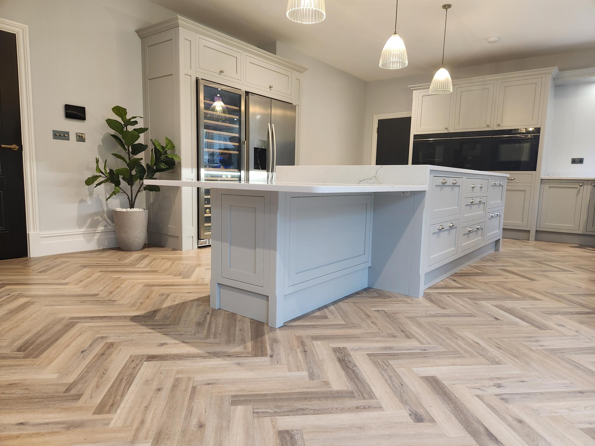 Shaker kitchen with blue-grey island